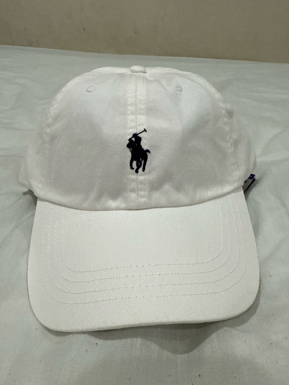 Polo by Ralph Lauren White Baseball Cap with Navy Pony